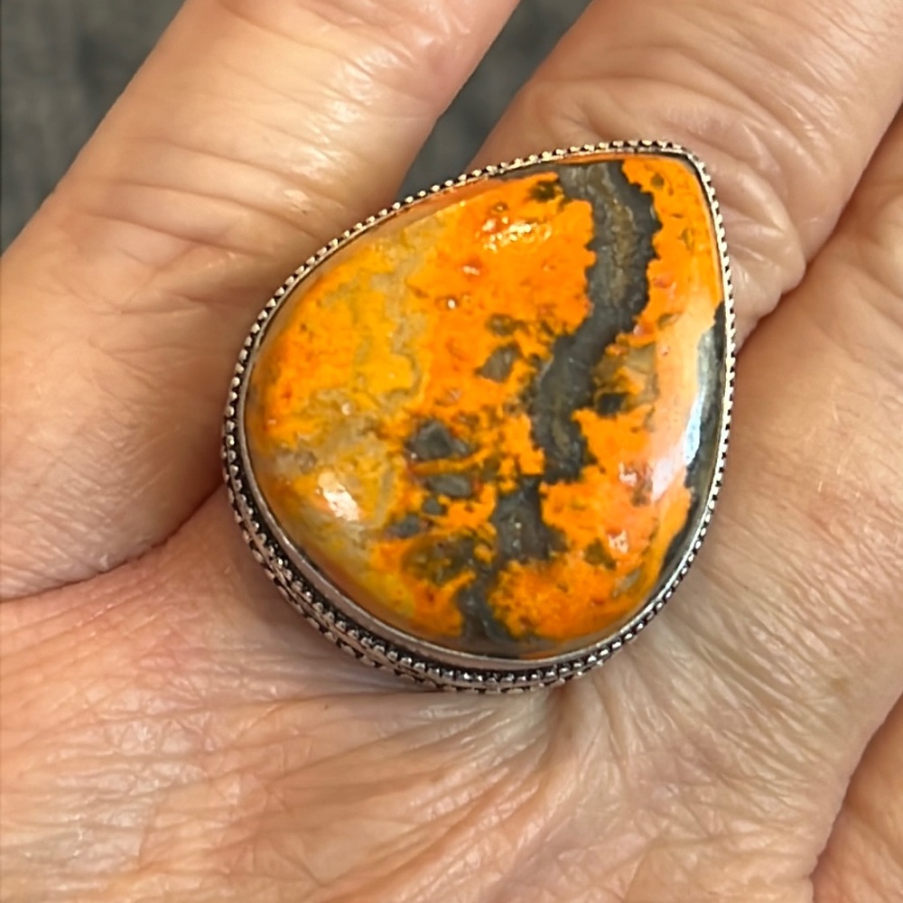 New Bumblebee Jasper gemstone in 925 stamped setting Ring. Never worn.